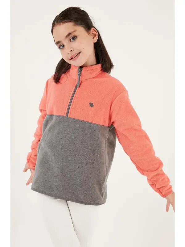 Soft Touch Half Zipper Color Block Stand-Up Collar Fleece 5905004-Black - LC WAIKIKI