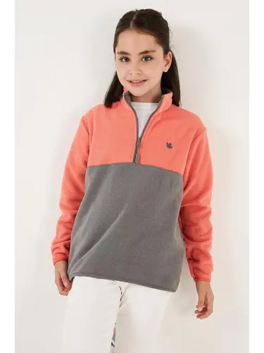 Soft Touch Half Zipper Color Block Stand-Up Collar Fleece 5905004-Black - LC WAIKIKI (1)