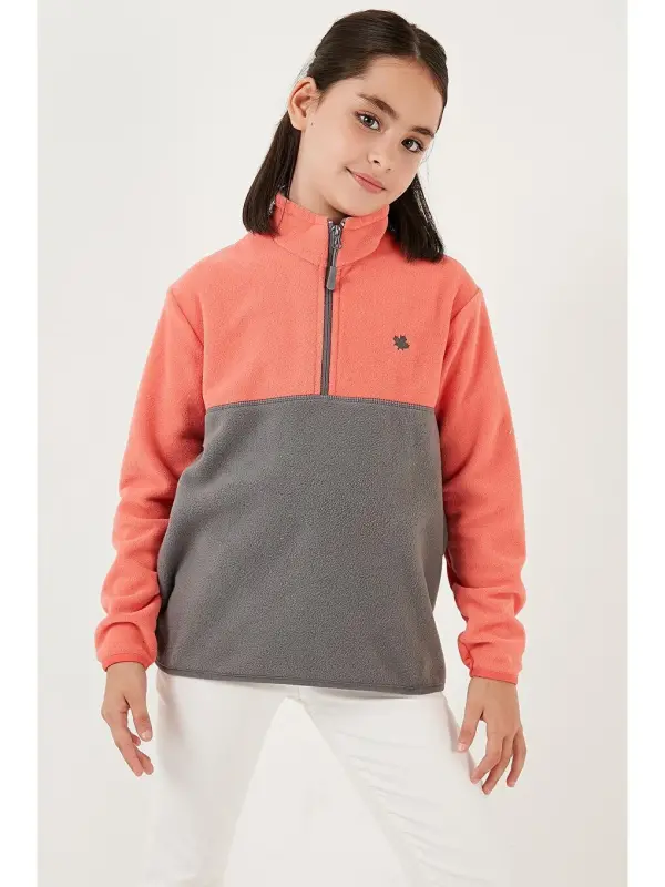 Soft Touch Half Zipper Color Block Stand-Up Collar Fleece 5905004-Black - 3