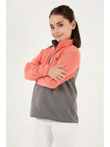 Soft Touch Half Zipper Color Block Stand-Up Collar Fleece 5905004-Black - 4