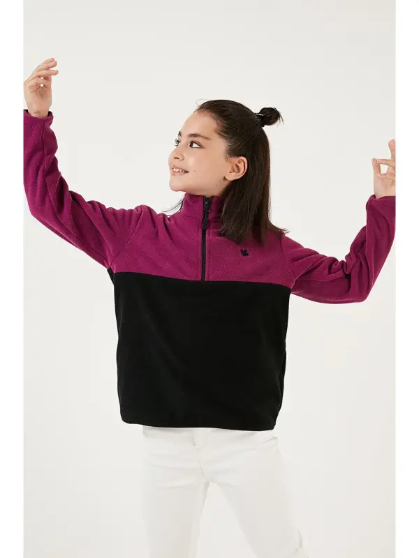 Soft Touch Half Zipper Color Block Stand-Up Collar Fleece 5905004-Purple - LC WAIKIKI