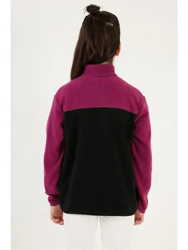 Soft Touch Half Zipper Color Block Stand-Up Collar Fleece 5905004-Purple - 5