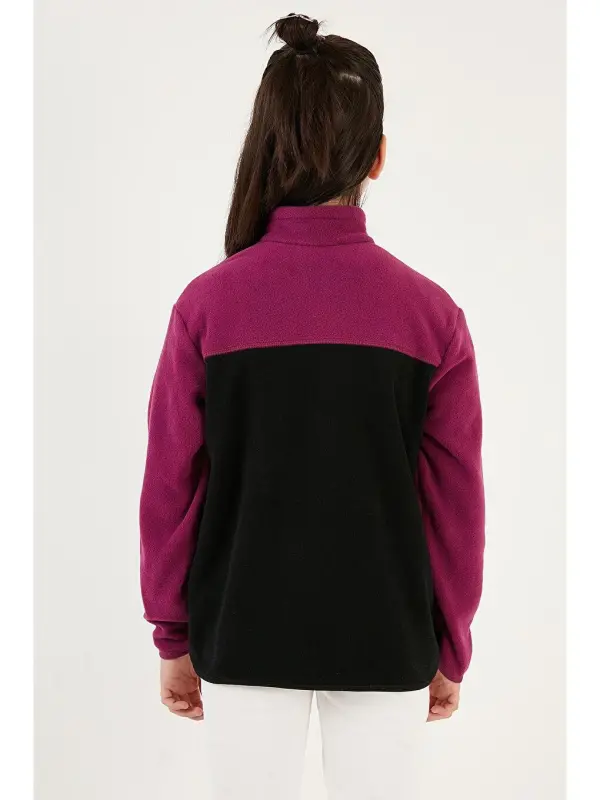Soft Touch Half Zipper Color Block Stand-Up Collar Fleece 5905004-Purple - 5