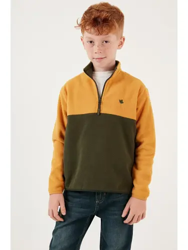 Soft Touch Half Zipper Color Block Stand-up Collar Fleece 5905004-Yellow - 3