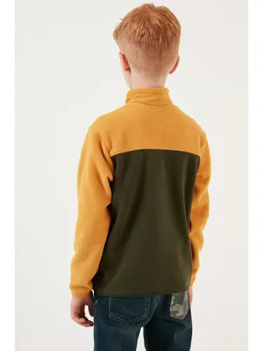 Soft Touch Half Zipper Color Block Stand-up Collar Fleece 5905004-Yellow - 5