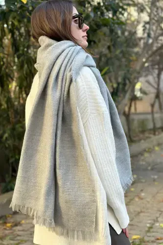 Soft Touch Popuk Tafsilotli Uzun Sharf - Kulrang Melanj - 5