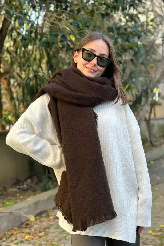 Soft Touch Tassel Detailed Long Scarf-Dark Coffee - NOVON