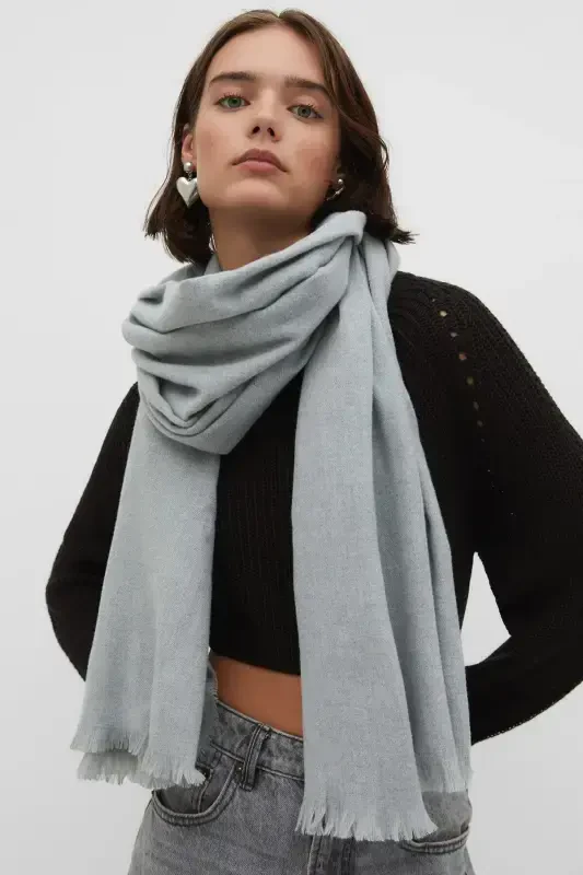 Soft Touch Tassel Detailed Long Scarf-Grey Melange - NOVON