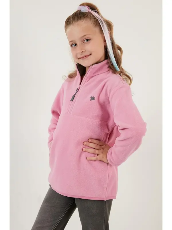 Soft Touch Zippered High Collar Fleece Lined Winter Polar 5905002-Pink - 1