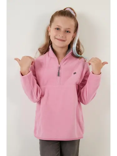 Soft Touch Zippered High Collar Fleece Lined Winter Polar 5905002-Pink - 2