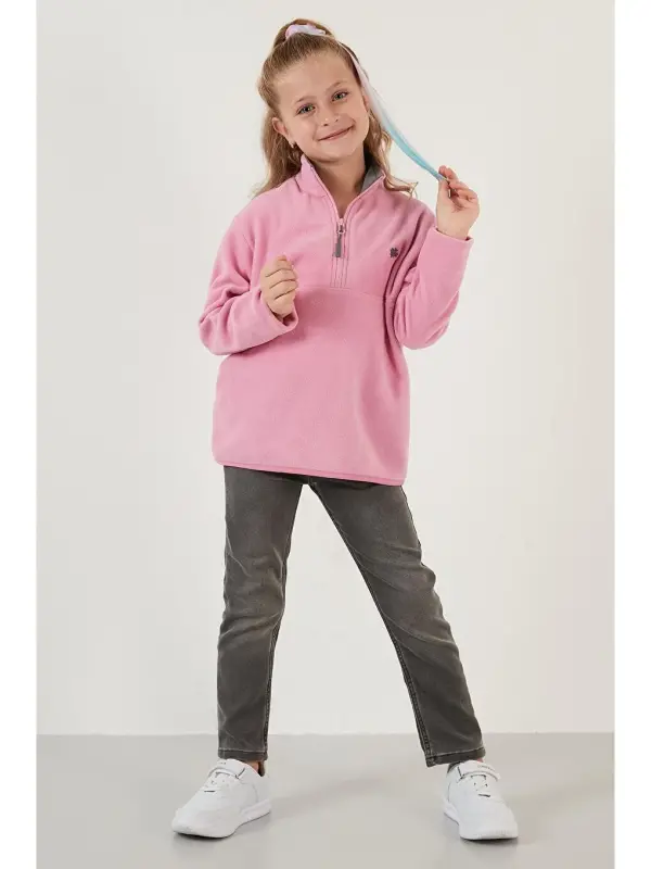 Soft Touch Zippered High Collar Fleece Lined Winter Polar 5905002-Pink - 4