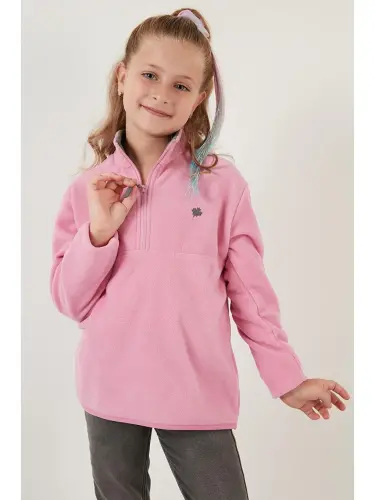 Soft Touch Zippered High Collar Fleece Lined Winter Polar 5905002-Pink - 5