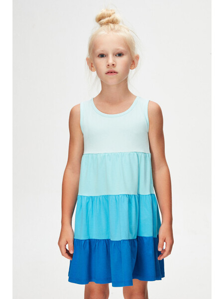 Soft Turquoise-Fuchsia Girls' Colorful Layered Ruffled Tank Dress-Turquoise - LC WAIKIKI (1)