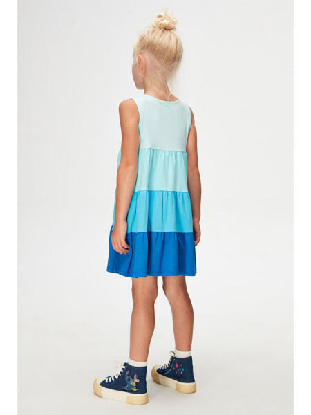 Soft Turquoise-Fuchsia Girls' Colorful Layered Ruffled Tank Dress-Turquoise - 4