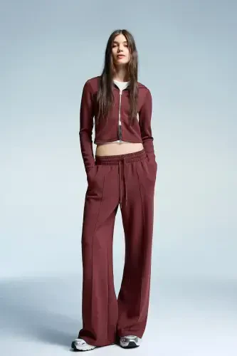 Soft wide leg pants-Burgundy - 1