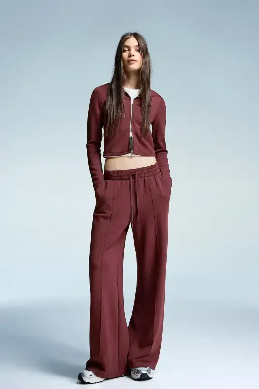 Soft wide leg pants-Burgundy - 1