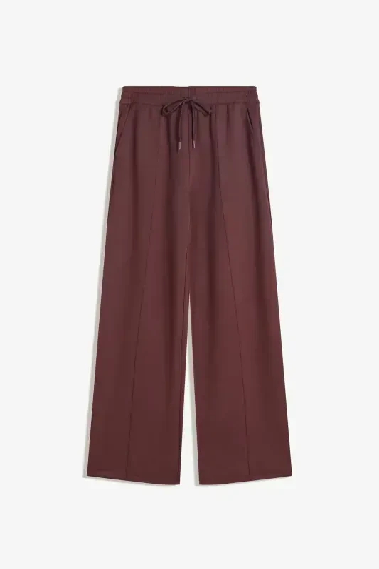 Soft wide leg pants-Burgundy - 2