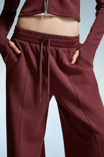 Soft wide leg pants-Burgundy - 3