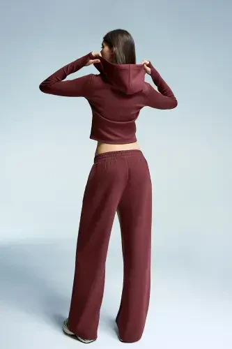 Soft wide leg pants-Burgundy - 4