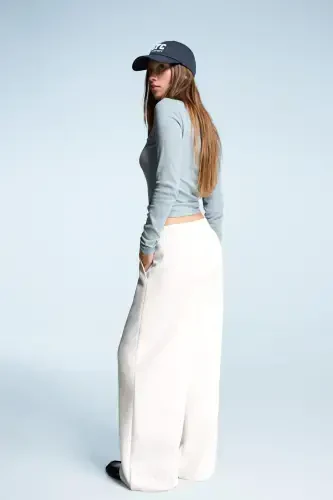 Soft wide leg pants-Cream - 3