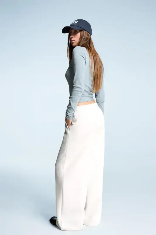 Soft wide leg pants-Cream - 3