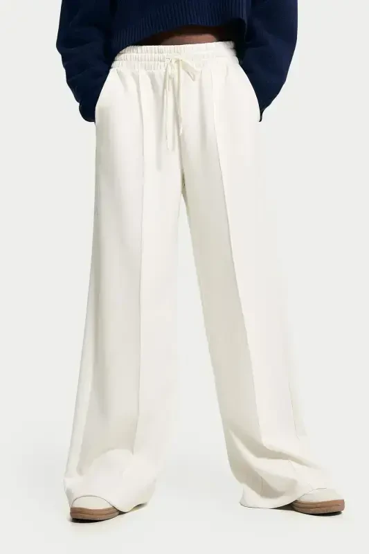 Soft wide leg pants-Cream - 5