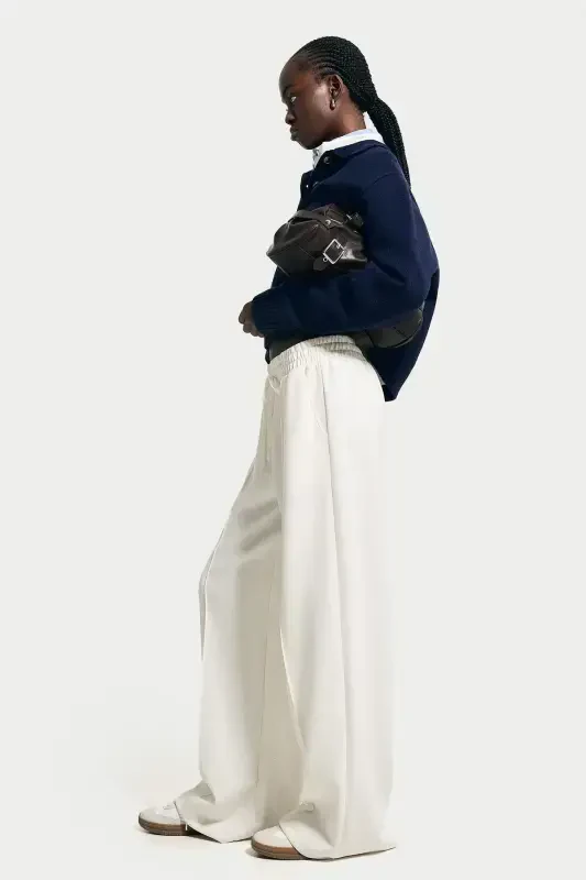 Soft wide leg pants-Cream - 6