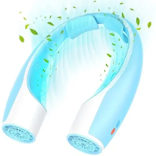 Rohent Rechargeable Neck Fan for Cooling: Powerful High Speed Battery Operated Fan 4 Speeds Long Battery Life - Lightweight USB Rechargeable Wearable Fan for Outdoor Indoor - Blue - 1
