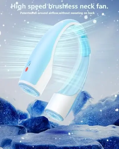 Rohent Rechargeable Neck Fan for Cooling: Powerful High Speed Battery Operated Fan 4 Speeds Long Battery Life - Lightweight USB Rechargeable Wearable Fan for Outdoor Indoor - Blue - 6