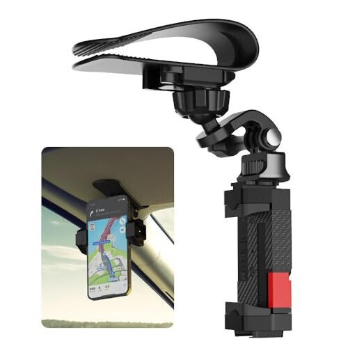 SOH Car Sun Visor Mount, Car Sun Visor Phone Holder with Adjustable Long Arm, Universal Phone Clip for iPhone 15 Pro Max/14/13 Pro/Max/Mini/Samsung,Google, All Smartphones - SOH Mingying