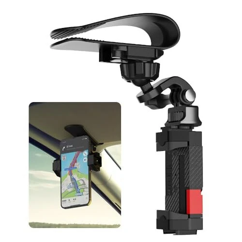 SOH Car Sun Visor Mount, Car Sun Visor Phone Holder with Adjustable Long Arm, Universal Phone Clip for iPhone 15 Pro Max/14/13 Pro/Max/Mini/Samsung,Google, All Smartphones - SOH Mingying