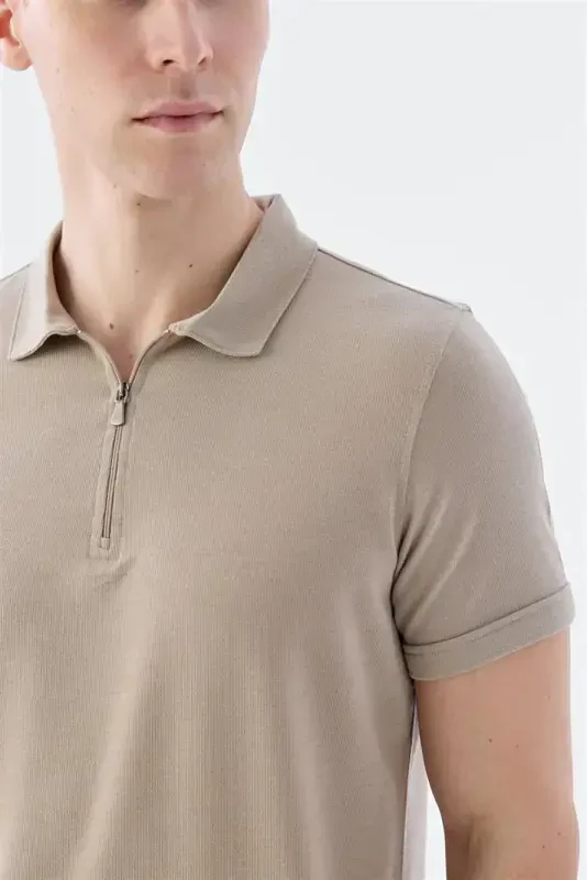 Soil Zippered Slim Fit Polo Collar T-Shirt - 3