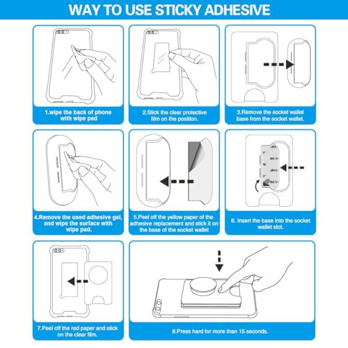 Soket Cüzdanı + Taban için Yapışkan Yapıştırıcı Değişimi, pop-tech 6 Adet 3M VHB Güçlü Etiket Pedleri Cep Telefonu Cüzdanı Artı Kılıf Arka Standı İçin, iPhone 13 14, Samsung ve Tüm Akıllı Telefonlar İçin Çift Taraflı Bant - 15
