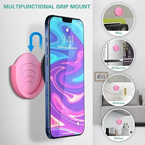 pop-tech Phone Grip Holder for Socket Users, 2 Pack Silicon Car Mount for Expanding Phone Stand with Strong 3M Adhesive Double Sided Tapes for Dashboard, Desk, Wall, Home, Office and More Pink - 4