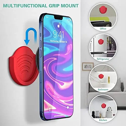 pop-tech Grip Mount for Socket User, 2 Pack Silicone Car Phone Holder for Phone Collapsible Grip/Stand with 3M Sticker Pads Replacement for Dashboard, Office, Home, Desk, Kitchen, Wall and More Red - 4