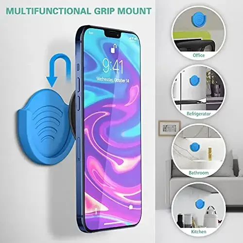 pop-tech Phone Grip for Socket Holder, 2 Pack Silicone Car Phone Mount Adhesive for Collapsible Grip & Stand with 3M Adhesive Replacement for Car Dashboard, Desk, Wall, Home, Office Blue - 4