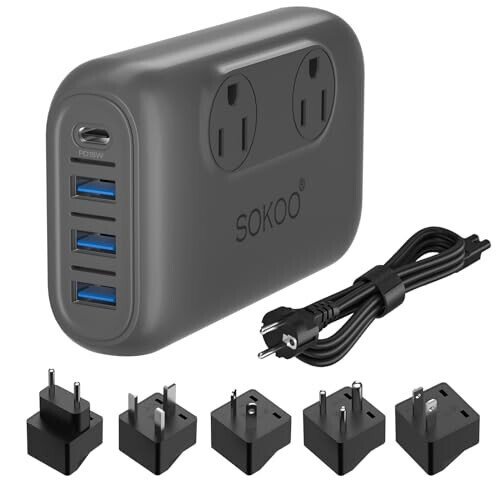 SOKOO 230-Watt Step Down 100-220V to 110V Voltage Converter, International Power Converter/Travel Adapter- Use for EU/UK/AU/US/India More Than 150 Countries, USB Quick Charger 3.0 Grey - SOKOO