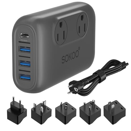 SOKOO 230-Watt Step Down 100-220V to 110V Voltage Converter, International Power Converter/Travel Adapter - Use for EU/UK/AU/US/India More Than 150 Countries, USB Quick Charger 3.0 Grey - 1