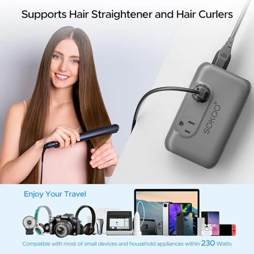 SOKOO 230-Watt Step Down 100-220V to 110V Voltage Converter, International Power Converter/Travel Adapter - Use for EU/UK/AU/US/India More Than 150 Countries, USB Quick Charger 3.0 Grey - SOKOO (1)