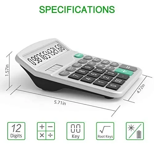 Solar & AA Battery Dual Power Electronic Calculator - 12-Digit Large Display (2 Basic Black & 1 Updated Silver) - 5