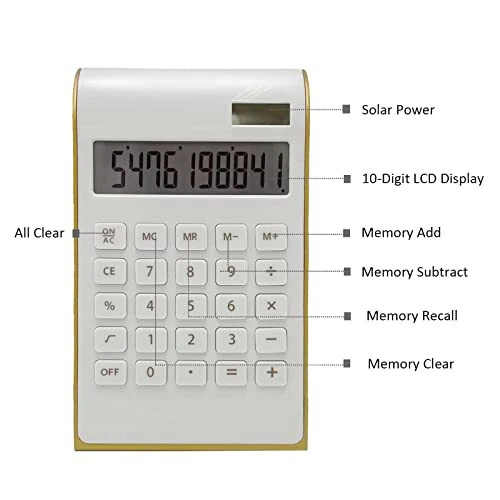 Solar Gold Calculator Standard Function Desktop Calculator LCD 10-Digit Desktop Calculator for Office, Home - 3