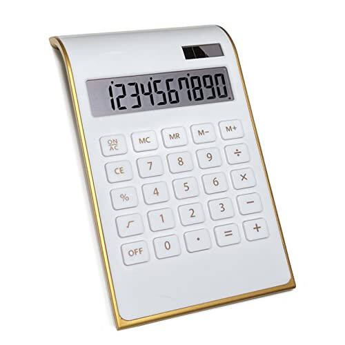 Solar Gold Calculator Standard Function Desktop Calculator LCD 10-Digit Desktop Calculator for Office, Home - 1