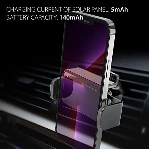 Solar Powered Air Vent Mount with 360 Degree Rotation, Auto Touch Release and Lock Cradle Compatible to iPhones Samsung Galaxy, Android Smartphones (Compact Air Vent) - Cellet (1)