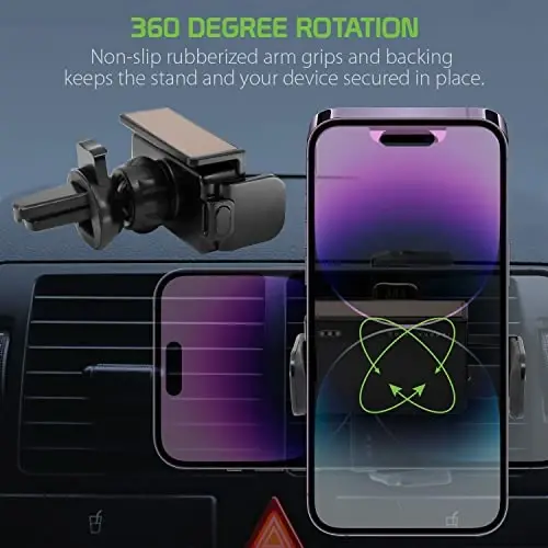 Solar Powered Air Vent Mount with 360 Degree Rotation, Auto Touch Release and Lock Cradle Compatible to iPhones Samsung Galaxy, Android Smartphones (Compact Air Vent) - 3