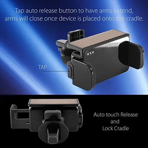 Solar Powered Air Vent Mount with 360 Degree Rotation, Auto Touch Release and Lock Cradle Compatible to iPhones Samsung Galaxy, Android Smartphones (Compact Air Vent) - 5