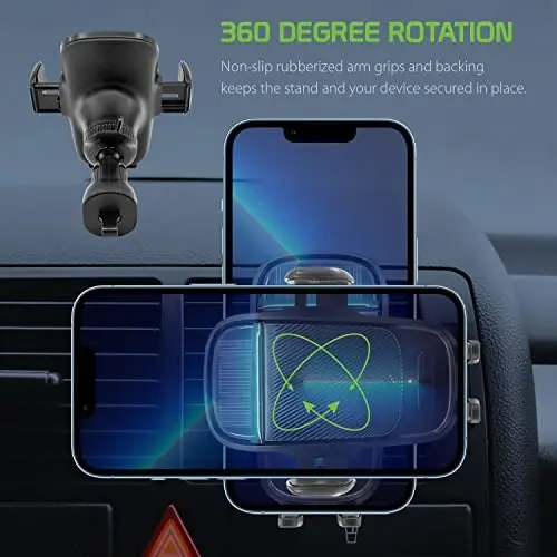 Solar Powered Air Vent Mount with 360 Degree Rotation, Auto Touch Release and Lock Cradle Compatible to iPhones Samsung Galaxy, Note, Motorola Moto, Google Pixel (Full Size Air Vent) - 3
