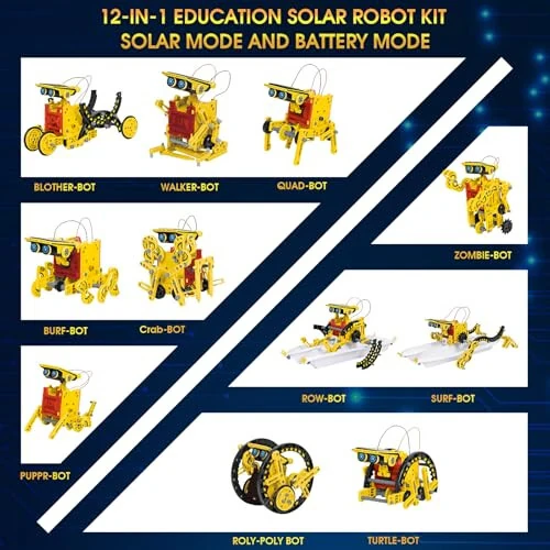 Solar Robot Kit for Kids Age 8-12, STEM Building Toys, 12-in-1 Build Your Own Robot with Solar Panel & Battery Power, Science Engineering Christmas Birthday Idea Gifts for Boys Age 8 9 10 11 12 - Solar (1)