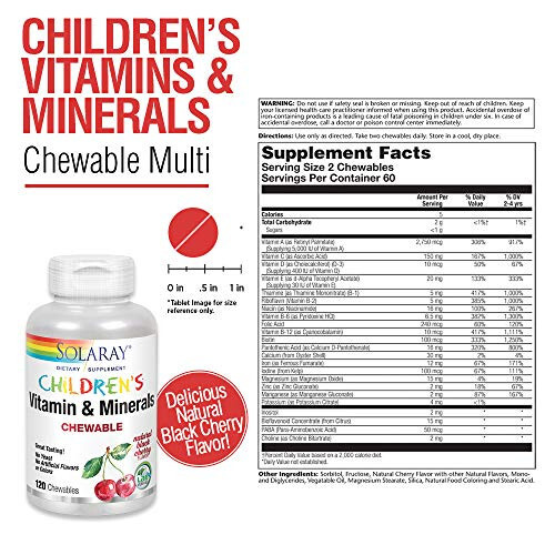 SOLARAY Childrens Vitamins & Minerals Complete Multivitamin for Kids Great Black Cherry Flavor (076280047974) (120 Chews, 60 Serv) - 6