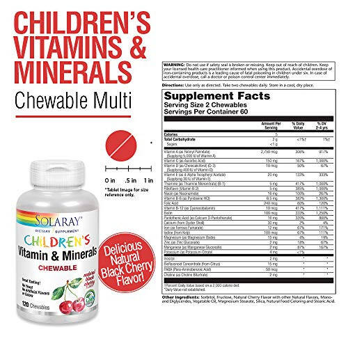 SOLARAY Childrens Vitamins & Minerals Complete Multivitamin for Kids Great Black Cherry Flavor (076280047974) (120 Chews, 60 Serv) - 6