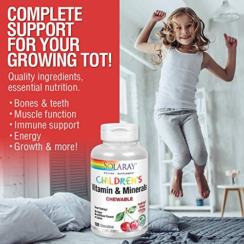 SOLARAY Childrens Vitamins & Minerals Complete Multivitamin for Kids Great Black Cherry Flavor (076280047974) (120 Chews, 60 Serv) - 7